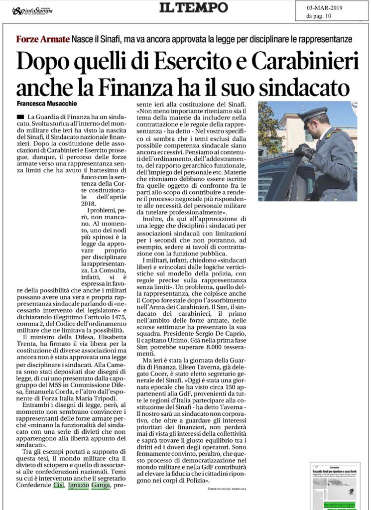 Dopo quelli di Esercito e Carabinieri anche la Finanza ha il suo sindacato. di Francesca Musacchio. Il Tempo – Roma.