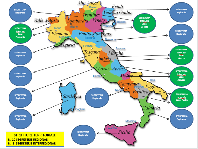 Il SINAFI ha costituito Sezioni sindacali Regionali e Interregionali in tutta Italia