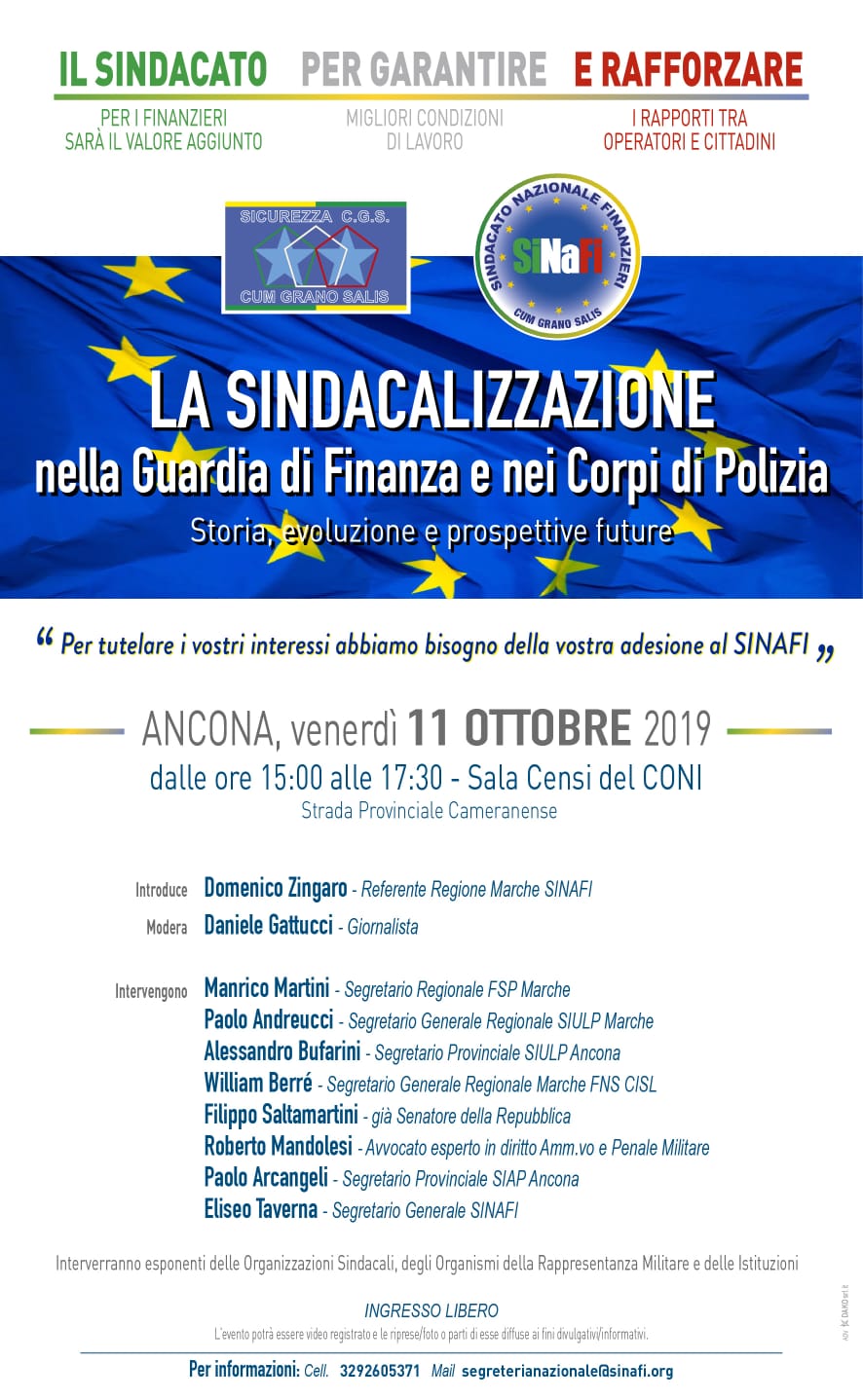 Convegno Ancona 11 ottobre 2019. La sindacalizzazione nella Guardia di Finanza e nei Corpi di Polizia.