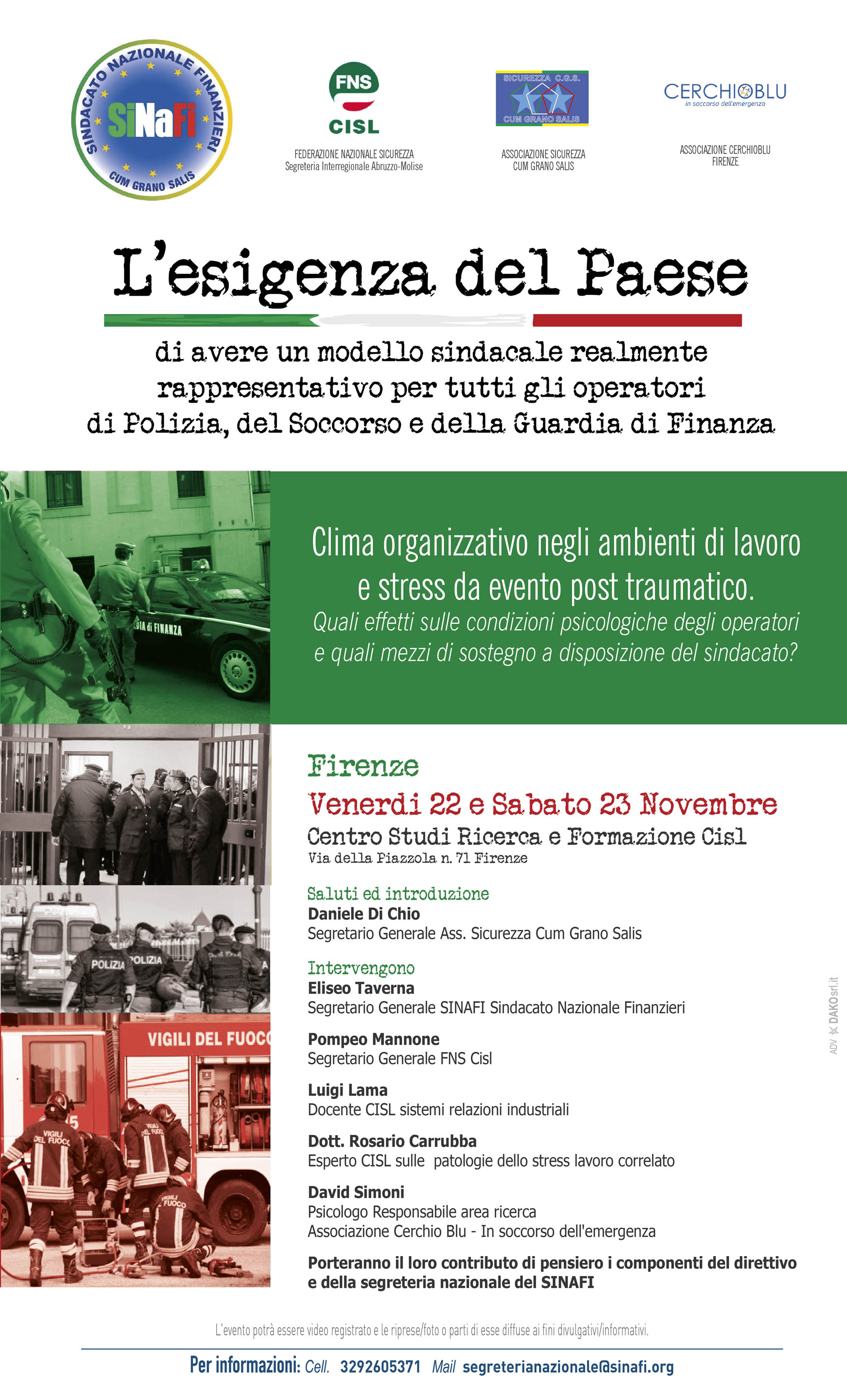 Firenze – 22 e 23 novembre 2019. Tra sindacalizzazione e clima organizzativo.