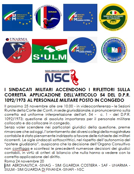 I SINDACATI MILITARI ACCENDONO I RIFLETTORI SULLA CORRETTA APPLICAZIONE DELL’ARTICOLO 54 DEL D.P.R. 1092/1973 AL PERSONALE MILITARE POSTO IN CONGEDO